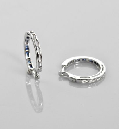 null White gold hoop earrings, 750 MM, highlighted with sapphires and diamonds, diameter...