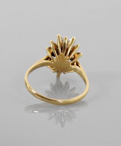 null Yellow gold ring, 750 MM, set with an oval ruby weighing 1 carat surrounded...