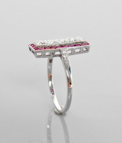 null Ring in the style of the 1925 jewels, in white gold, 750 MM, centered with diamonds,...