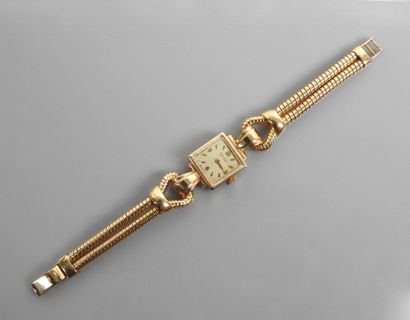 null LONGINES, Yellow gold ladies' watch bracelet, 750 mm, square bezel, gold back,...