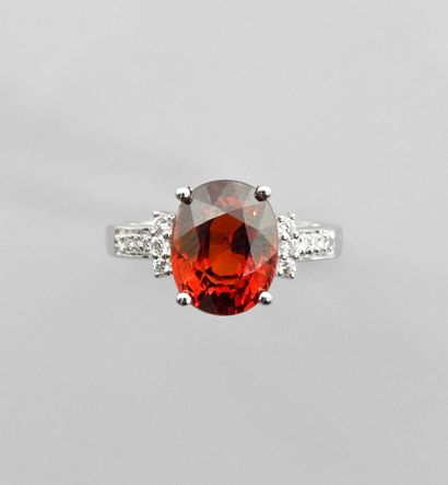 null Ring in white gold, 750 MM, set with a beautiful oval "spessartitie" diamond...