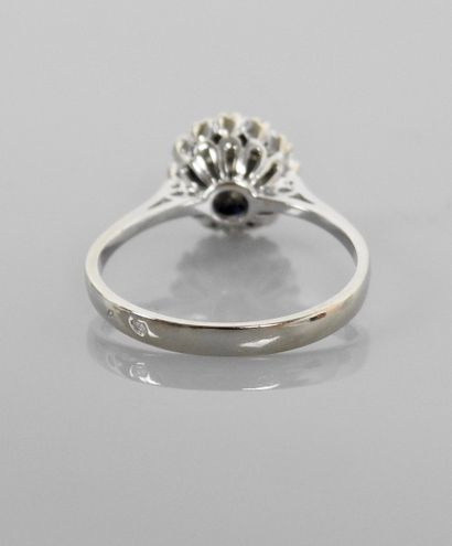 null Ring in white gold, 750 MM, centered with diamonds hemmed with sapphires, size:...