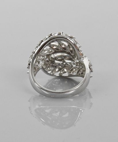 null Very beautiful flat ring in white gold, 750 MM, drawing a floral frieze covered...