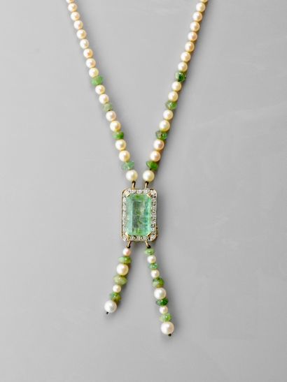 null Magnifique collier de perles de culture en légère chute diamètre 3 / 7 mm, intercalées...