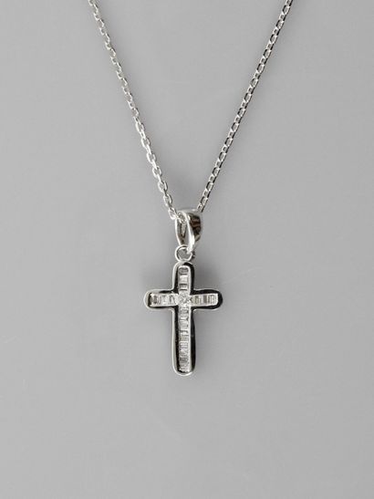 Chain and pendant ' Cross ' in white gold,...