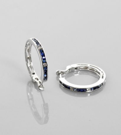 null White gold hoop earrings, 750 MM, highlighted with sapphires and diamonds, diameter...
