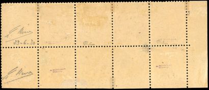 null YT n°31 Empire laurels 1863 - 1870. 40c. Orange. Strip of 5. Corner of sheet...