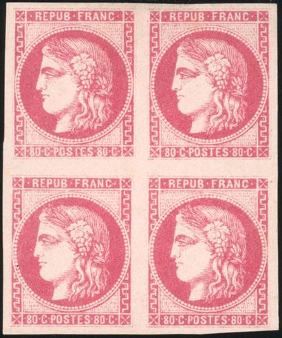null YT n°49 Bordeaux Issue 1870 - 1871. 80c. Pink. Block of 4. Great postal freshness....