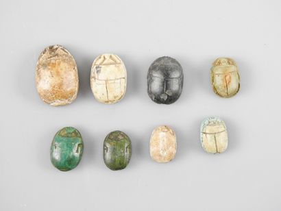 null Eight ornate scarabs, New Kingdom or later, 1.5 to 2 cm long.