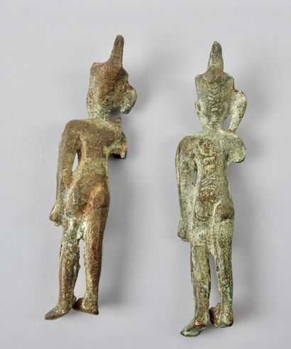 null Set of two walking harpocrats wearing the pschent and the wick of childhood.bronze.modern...