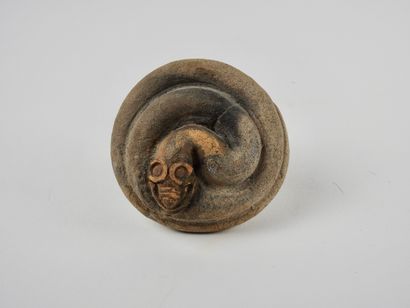 null Nail probably votive of temple or foundation.

Ornamented with a coiled snake.Chimu...