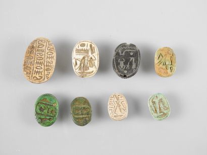 null Eight ornate scarabs, New Kingdom or later, 1.5 to 2 cm long.