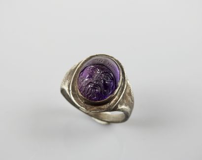 null Silver ring roman style intaglio amethyst profile of the God Mars