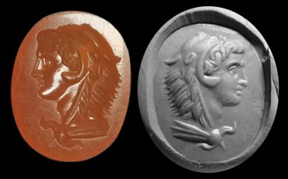null Intaille.Hercule recouvert du léonté.Cornaline.Art romain.L:19mm.