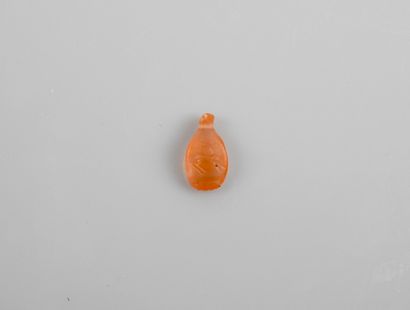 null Fine amulet seal bead engraved with an ungulate.semi-transparent pink agate.small...