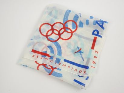 null Olympic Games.1992 superb silk scarf with Eiffel Tower on a blue and white background...