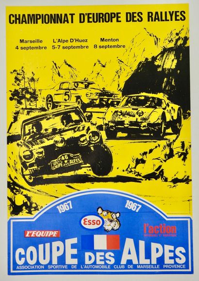  Auto. Rallye. Affiche originale de la Coupe des Alpes, comptant pour le Champt d'Europe...
