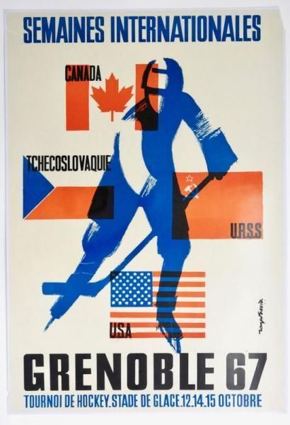 null Jeux Olympiques. Grenoble 1967, deux pièces. a) Affiche officielle plastifiée...