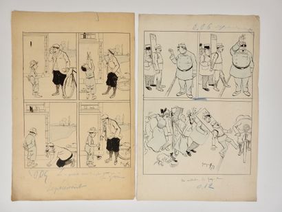 null Cycling . Original drawings. Four original plates by Georges M. India ink and...