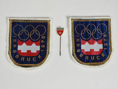 null Olympic Games. INNSBRUCK two official badges with logo, felt rings, 9 x 6,5...