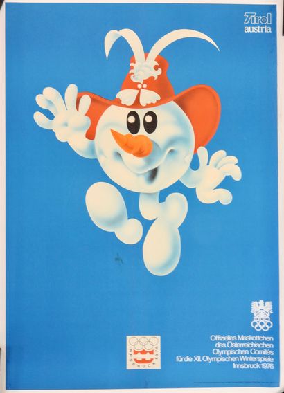 null JO. Hiver. Innbruck. 1976. Affiche officielle entoilée. "La mascotte" par Walter...