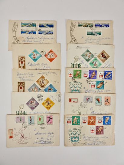 null JO. Innsbruck-Tokyon 1964. Hongrie. Huit enveloppes illustrées avec les jolis...