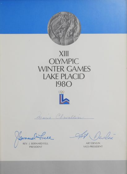 null Jeux Olympiques. Diplome de remerciement à Marie Chevallier

Lake Placid 19...