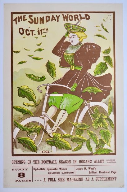 null Cycling. American poster. Original canvas poster for "The Sunday World" (Washington)....