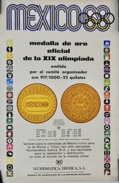 null JO. Mexico 1968. Exceptionnel ensemble de 6 affiches officielles, dans leur...