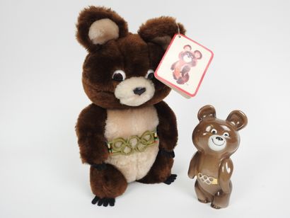 null Olympic Games. Two Micha mascots in porcelain and one plush 14,5 x 7 cm