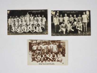 null Jeux Olympiques. Paris 1924. Boxe. Trois cartes photos. a) Deux AN, 329 et 392,...