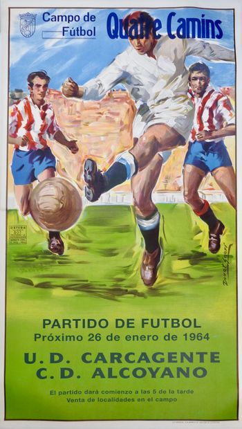 null Football. Spanish. Original canvas poster announcing a big match at the Estadio...