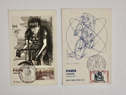null Cyclisme. Anquetil. Buffet. Foujita. Foret. Deux cartes artistiques modernes...