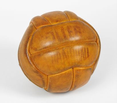 null Ball. Handball, beautiful orange patina, 15 cm dia., original shape in 13 elongated...