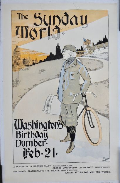 null Cycling. American poster. Original canvas poster for "The Sunday World" (Washington)...