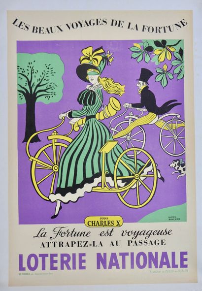 null Cyclisme. Draisiennne. Loterie Nationale. Affiche originale entoilée. Lucien...