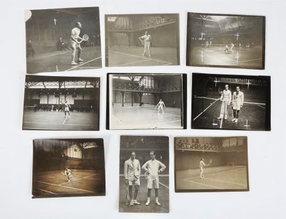 null Tennis. TCP. Indoor. Féret. Lesueur. Borotra. Nine original press photos (8,5x12),...
