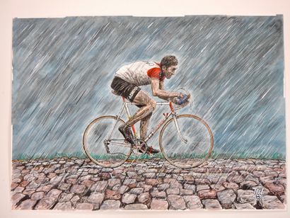 null Cyclisme. Merckx. 1970. Enfer du Nord. La pluie est là, sous son maillot de...