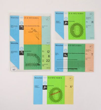 null JO. Munich 1972. Bel ensemble de 5 billets, dont trois neufs (10,8x14,5), athlé,...