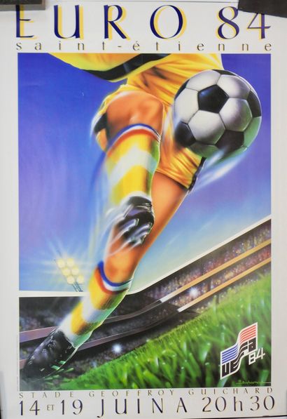 null Football. Euro 1984. Sept affiches officielles: Lens (2), St Etienne, Lyon,...