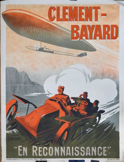 null Automobile . Aérostation . Militaria. Affiche originale non entoilée. "Clément-Bayard,...