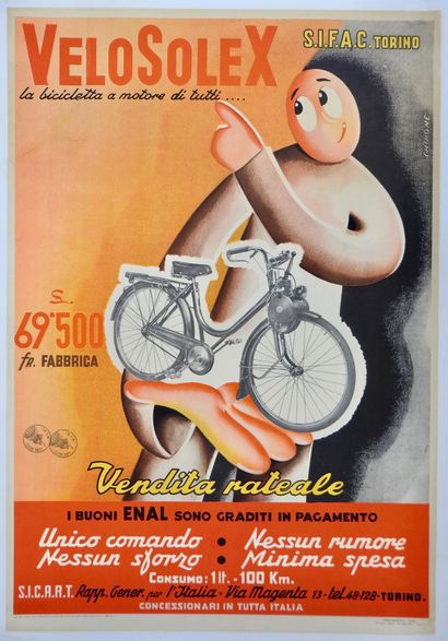 null Motorcycle. Poster. Solex. Original canvas poster. Sifac (Torino)...In the 1950's,...
