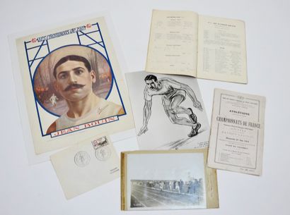 null Athlétisme. Jean Bouin. Colombes. Marseille. Trois documents rares :a) litho...