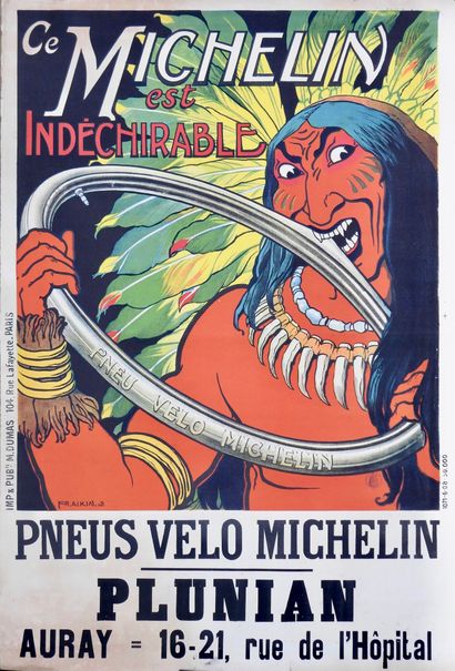 null Cyclisme . MICHELIN . L'Indien. Affiche originale non entoilée. "Ce MICHELIN...