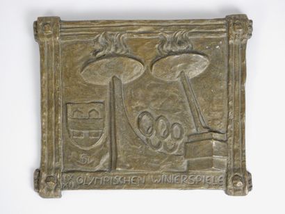 null OJ. Innsbruck 1964-72. Bronze plaque (15x17) with the two basins and the rings...