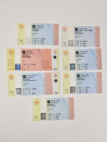 null JO. Barcelone 1992. Bel ensemble de 7 sept billets (athlé, cyclisme), dont deux...