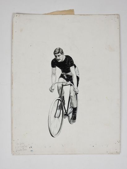 null Cycling . Original drawing. Robertson sketched by CH Gouin, India ink, superb...
