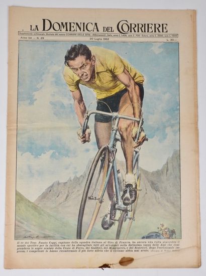 null Cycling. Copy, issue of La Domenica del Corriere of July 20, 1952 with superb...