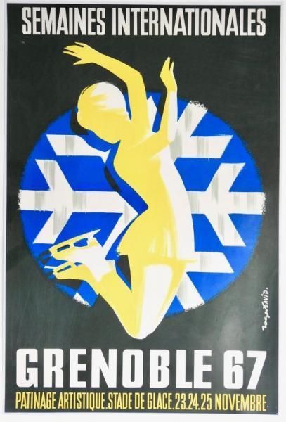 null Jeux Olympiques. Grenoble 1967, deux pièces. a) Affiche officielle plastifiée...