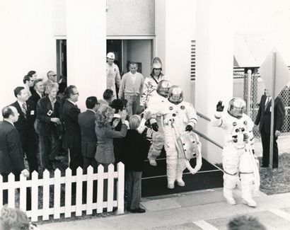 null Nasa. Apollo 14 mission. Boarding of astronauts Alan B. Stuart A. Roosa and...
